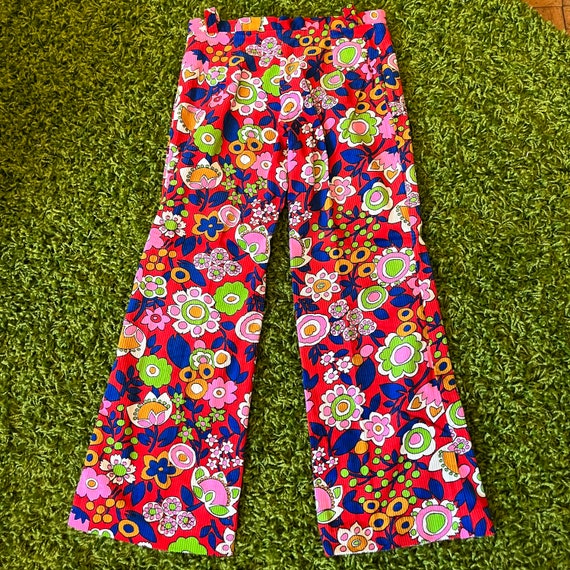 Vintage 1970s Psychedelic Flower Power Flare Pant… - image 5