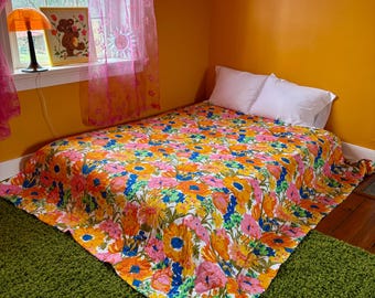 60s, 70s Mid Mod Geometric Retro Floral Crushed Velvet Blanket, MCM Groovy Abstract Living Room, Bedroom Decor - 122881223 main image 1
