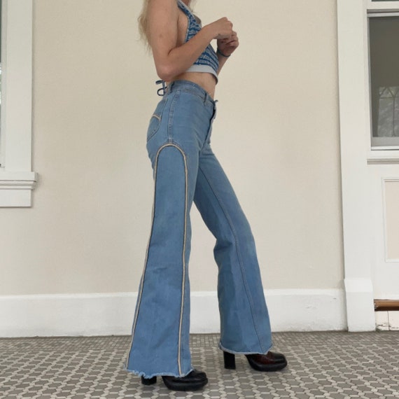 Vintage 1970s French Star Light Wash Bellbottoms D