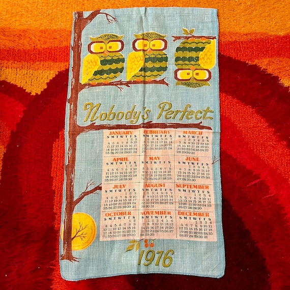 Vintage 1970s Nobody's Perfect Owl Cloth Calendar Tea Towel // 70s Blue  Animal Kitchen Linen Wall Art Tapestry Groovy Hippie 1976 Green - Etsy