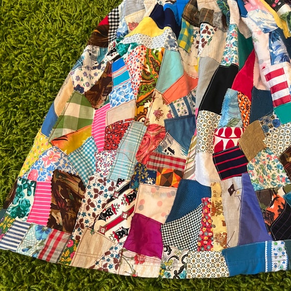 Upcycled Puff Sleeve Crazy Quilt Top Mini Dress /… - image 4