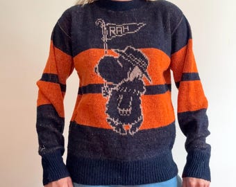 Vintage 70's Snoopy Cartoon Print Orange Graphic Knit Sweater