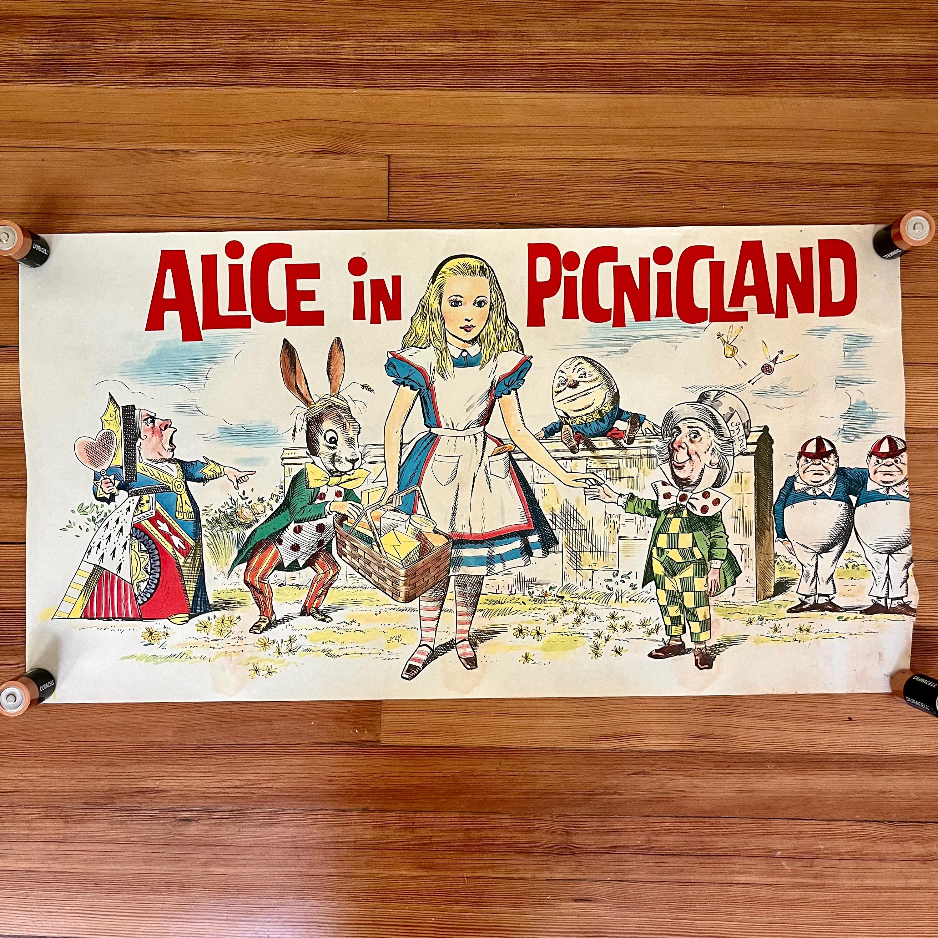 Vintage 1950s Alice in Wonderland Picnicland Poster 50s Grocery