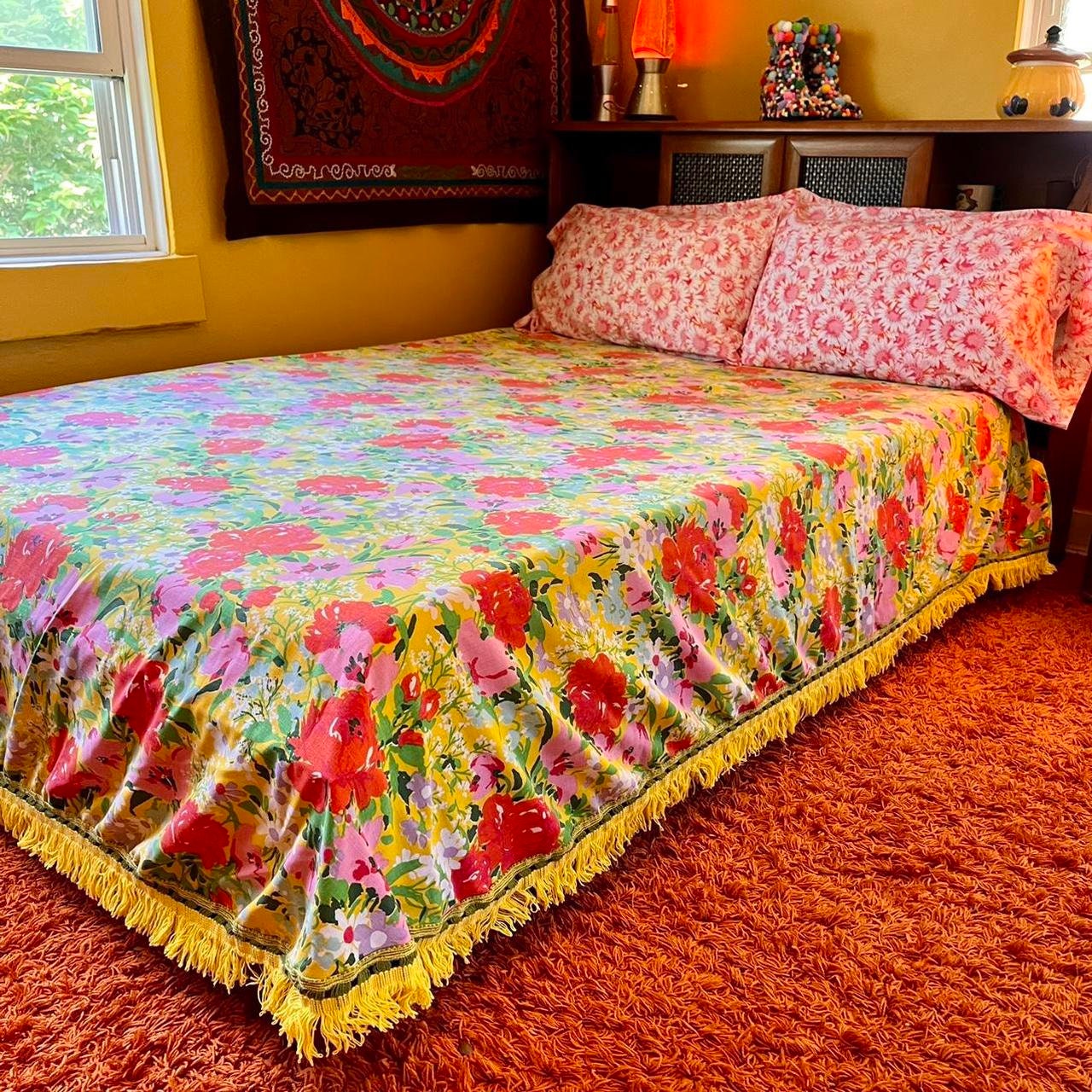 Vintage 1970s Floral Flower Power Bedspread Full Double // - Etsy
