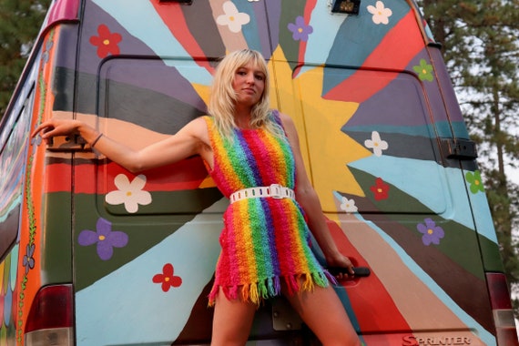 1960s Psychedelic Rainbow Mini Dress or Tunic