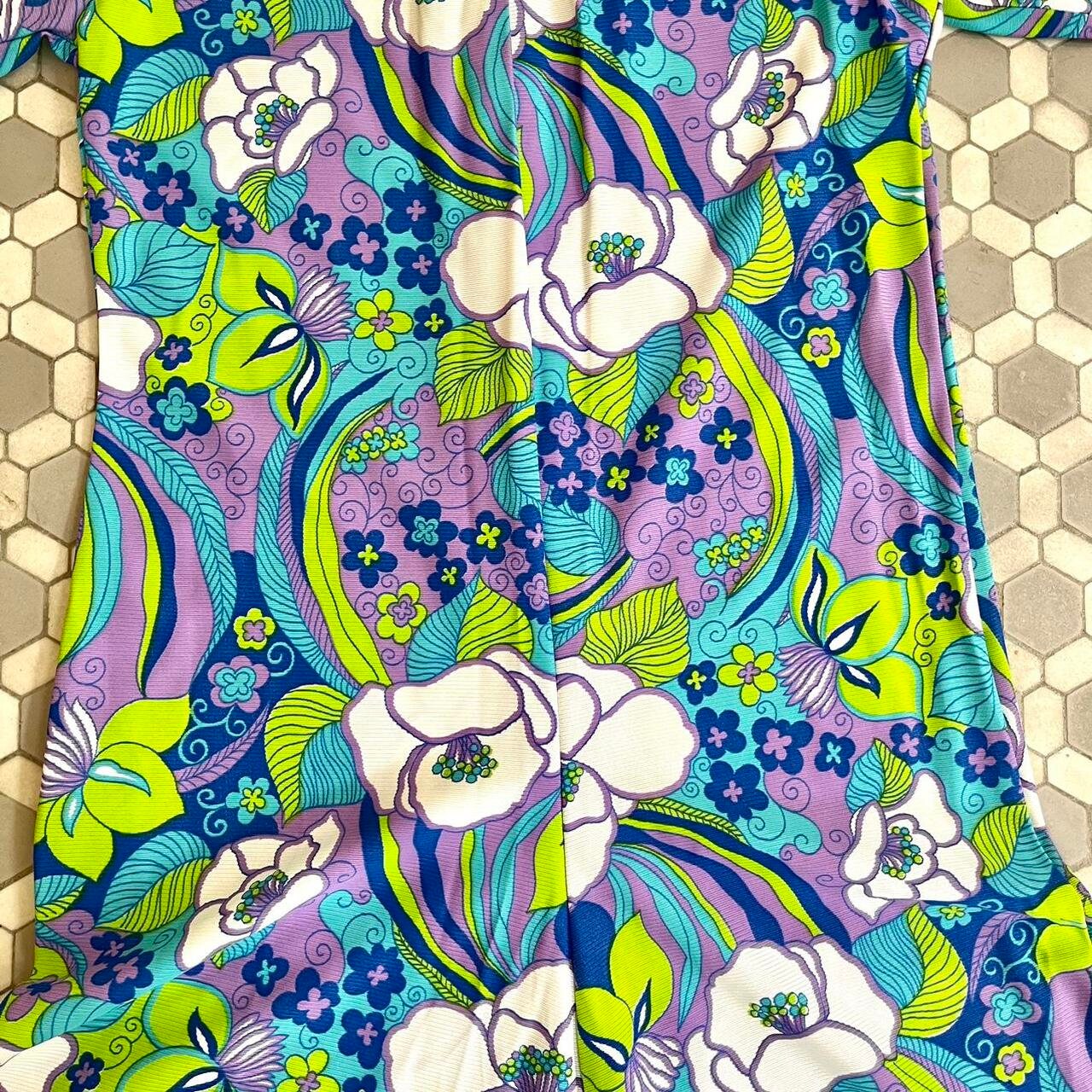 Vintage 1970s Blue Green Purple Flower Power Jumpsuit // Medium