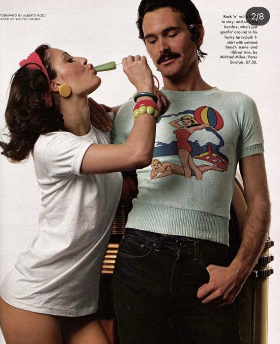 Vintage 1970s Retro Beach Babe Surfer Pinup Graphic Tee