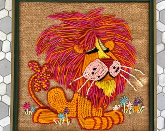Kit De Broderie Crewel Vintage 1971 "Crewel Creatures" - Lion Et Tigre - Laine Art