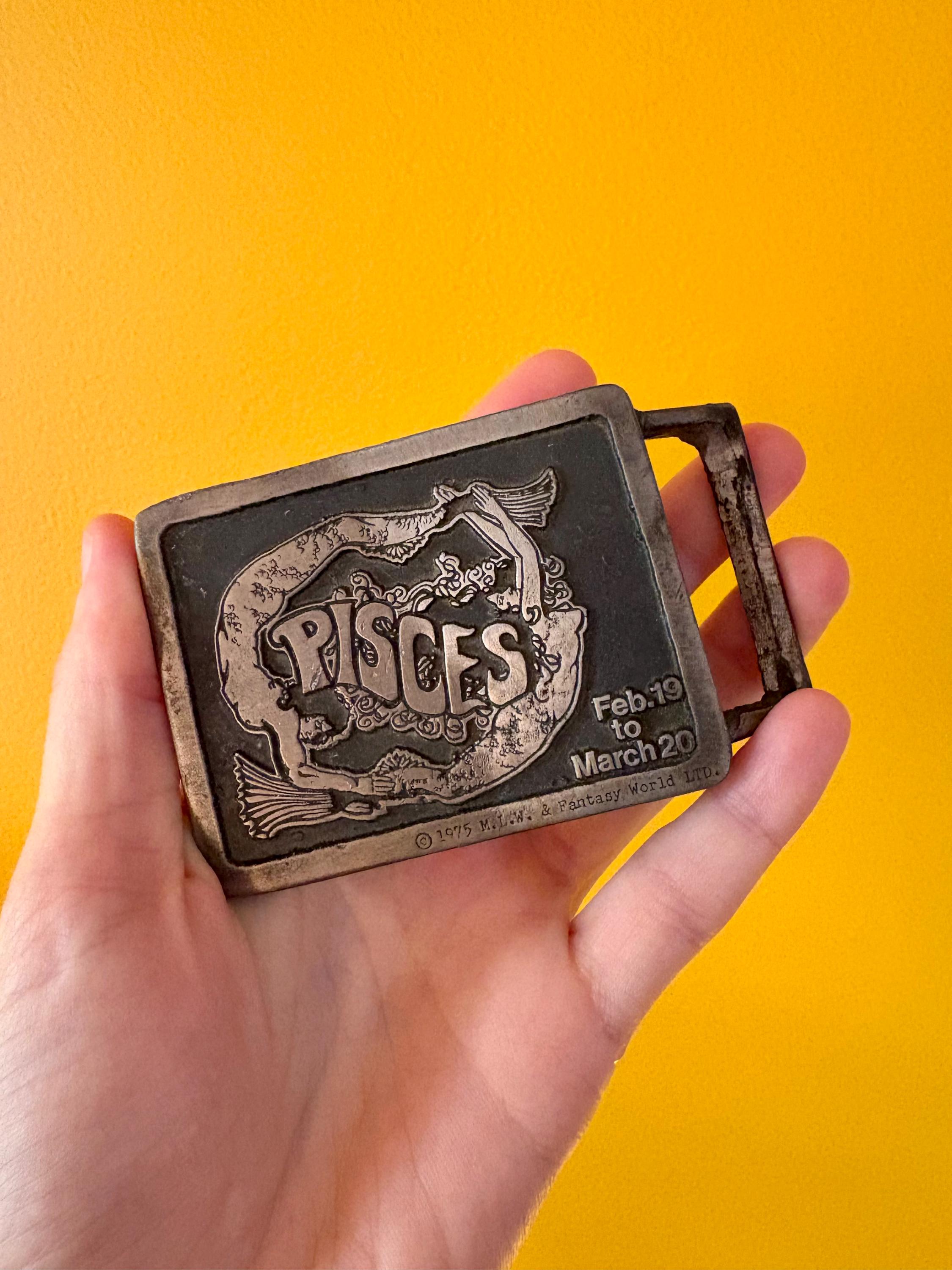 Unbranded Vintage Pisces Zodiac Belt Brown Leather Brass Buckle Vintage Boho Hippy Brown Vintage Belts for sale | eBay main image 3