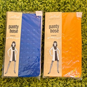 Vintage 1970s Deadstock Tights Pantyhose Textured Bright Blue Orange Unused 70s 60s 1960s Hippie Groovy Mod Fun Novelty