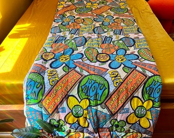 Vintage 1970s Psychedelic Pop Art Colorful Rainbow Sleeping Bag Drawstring Metal Zipper Blanket Bedding Comforter Hippie Groovy Abstract
