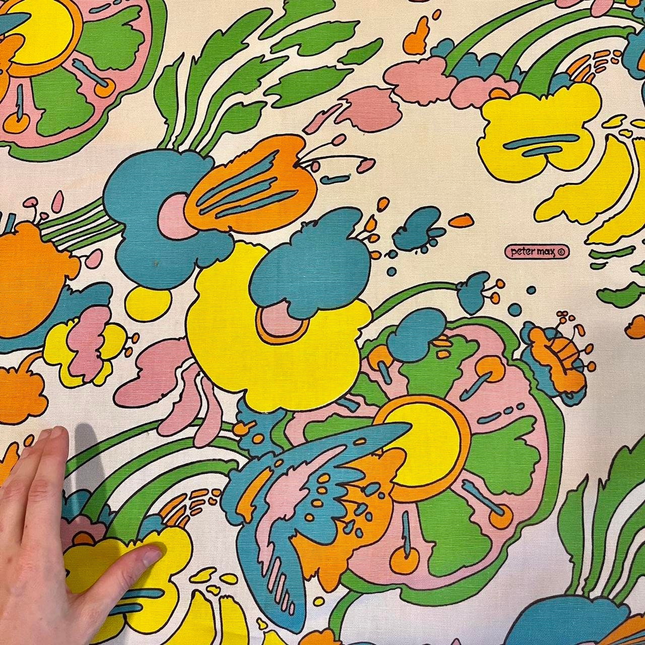Vintage 1970s Peter Max White Rainbow Abstract Bedspread