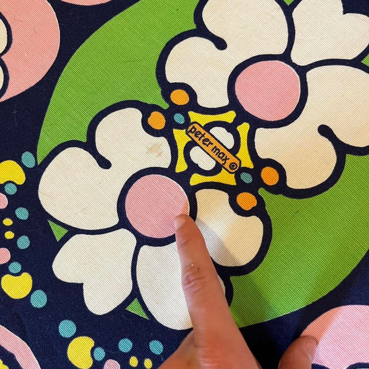 Vintage 1970s Peter Max Blue Floral Abstract Bedspread
