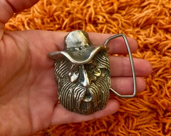Vintage 1970s Face Old Man Sailor Beard Belt Buckle Silver Novelty Fun Groovy Hippie 70s 60s 1960s 3D Sculpture