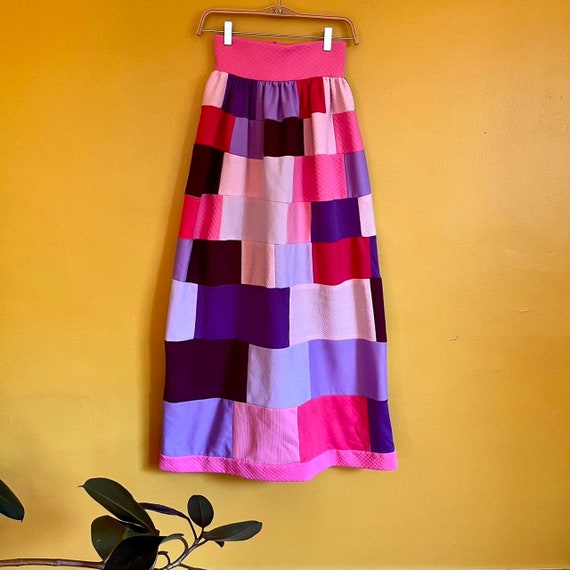 Vintage 1970s Pink Purple Crazy Patchwork Quilt S… - image 1