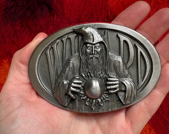 Vintage 90s Wizard Belt Buckle  Novelty Gift Funny Humor Fun Gag Scary Halloween Goth Lord of the rings silver pewter warlock Gandalf