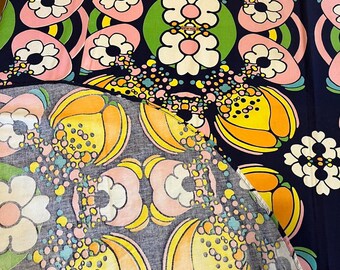 Vintage 1970s Peter Max Blue Floral Abstract Bedspread