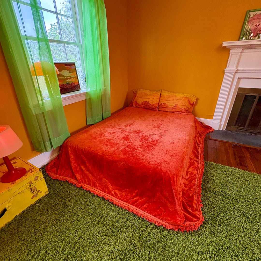 Vintage 1970s Orange Crushed Velvet Full Queen Bedspread // 70s Mid ...