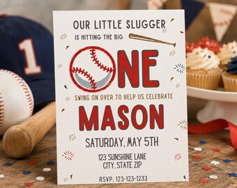 Convite de aniversário com tema de beisebol | Imprimível | Modelo Canva | Festa