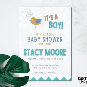 Bird Baby Shower Invitation |  Printable  |  Canva Template  |  Party