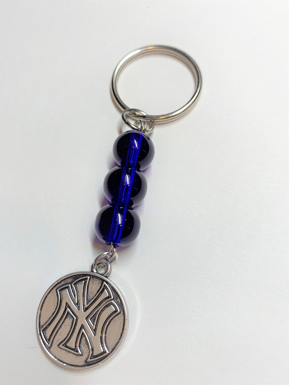NY Yankees keychain blue glass beads New York baseball Etsy