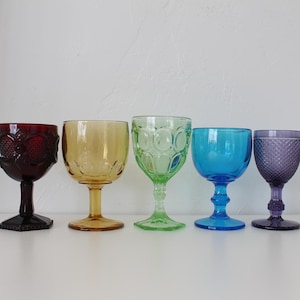 Rainbow Wine Goblet Collection, Colorful Mid Century Cocktail Glasses, Wedding Table Décor, Retro Barware