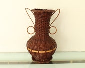 Vintage Wicker Vase, Boho Decor