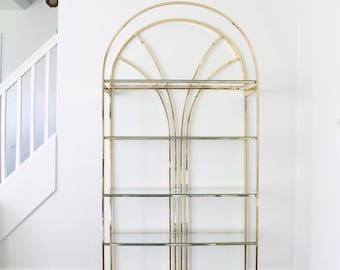 Vintage Brass Arched Etagere Shelf Unit, Hollywood Regency, 80's Art Deco