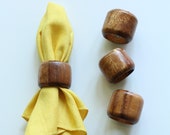 Four Vintage Wood Napkin Rings, Monkey Pod Dining Accesories