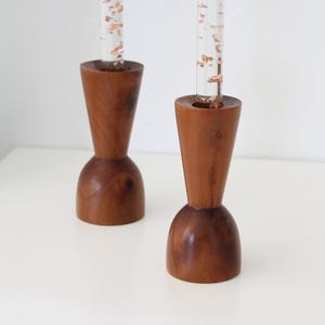Mid-Century Modern Teak Candle Holders, Scandinavian Style Taper Holders, Vintage Danish Decor Pair
