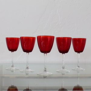 Vintage Red Cordial Glasses, Mid-Century Barware, Aperitif, Sherry, Retro MCM Shot Glasses