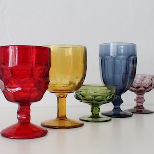Rainbow Wine Goblet Collection, Colorful Mid Century Cocktail Glasses, Wedding Table Décor, Retro Barware