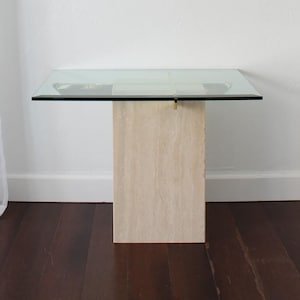 Vintage Travertine Stone Side Table, Artedi Style 70&#39;s Italian End Table, Postmodern 80&#39;s Art Deco