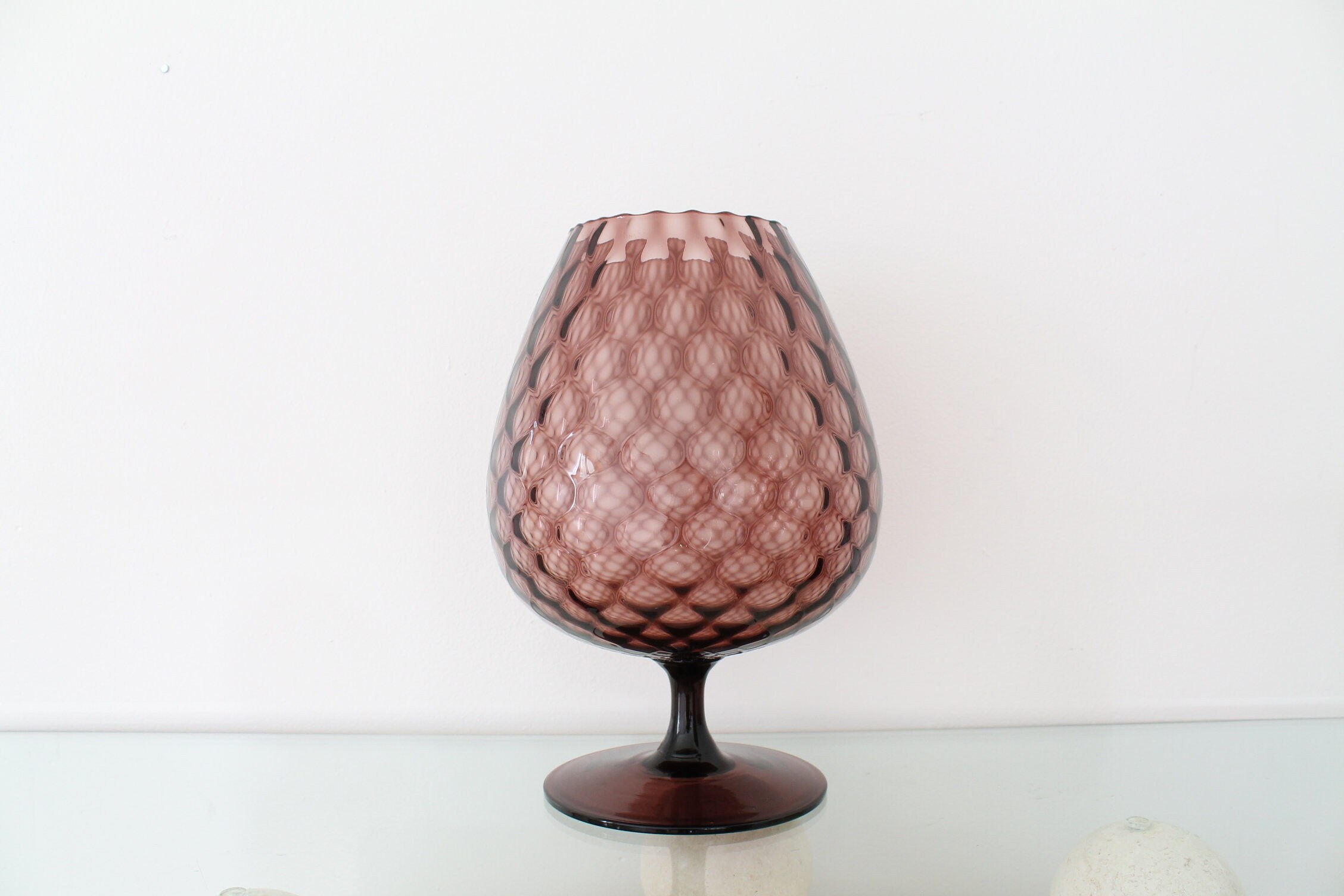 MCM Italian Empoli Glass Amethyst Purple Optic Vase - Etsy Vintage Empoli Amethyst Purple Glass Vase MCM Diamond Optic Long Stemmed 13” main image 2