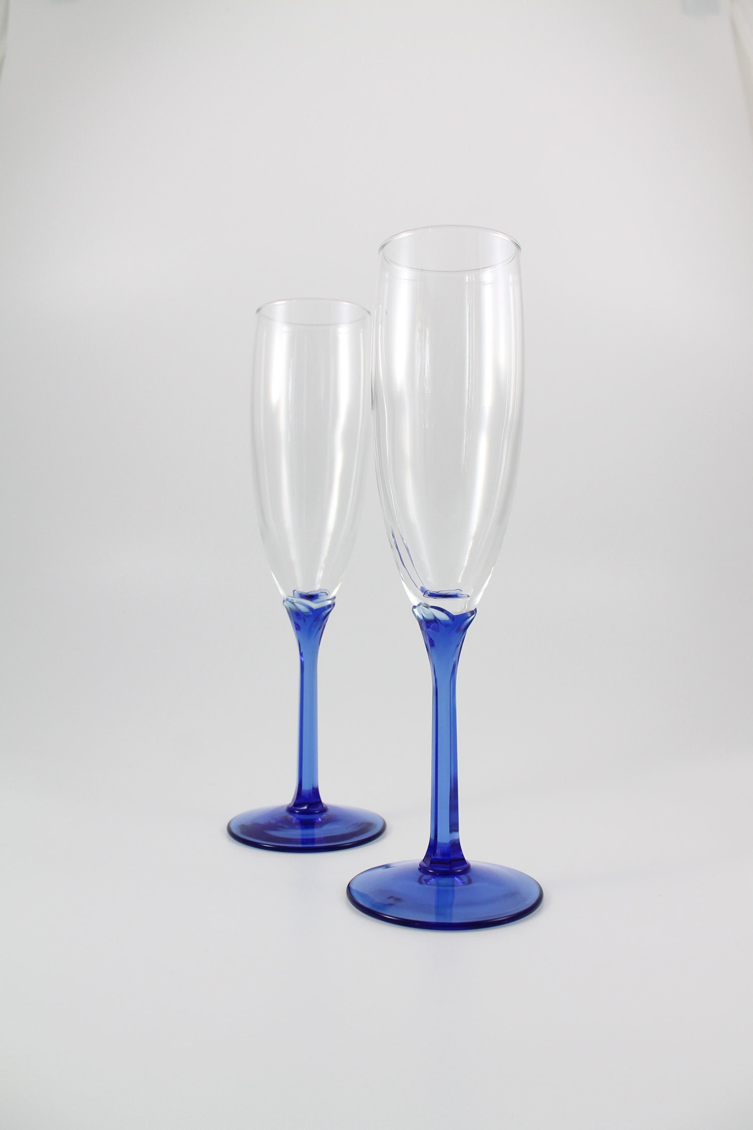 Vintage Cobalt Blue Stem Glasses Champagne or Cocktail Etsy