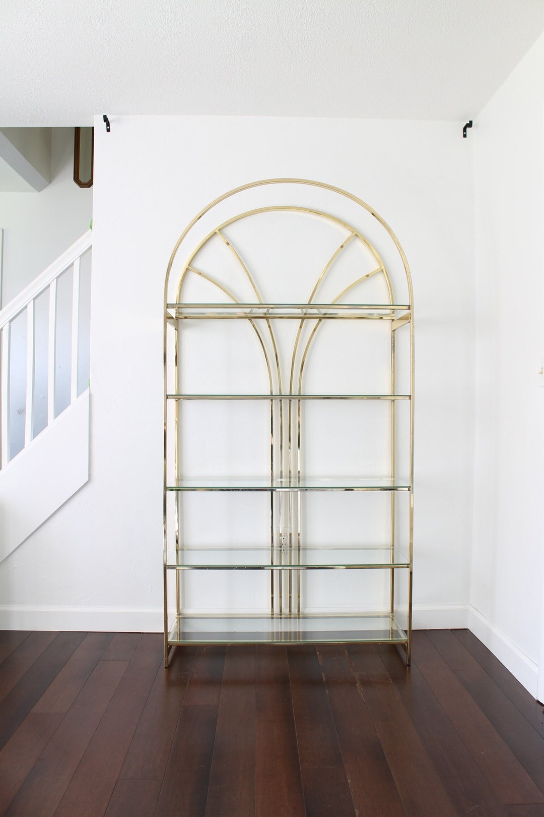 Vintage Brass Arched Etagere Shelf Unit, Hollywood Regency Vintage Brass Arched Etagere Shelf Unit, Hollywood Regency