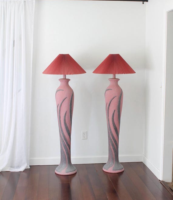 Vintage 80s/90s Sculptural Floor Lamps: Pink & Gray Postmodern