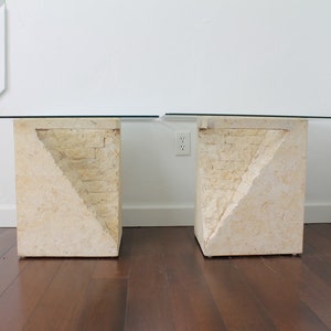 Vintage 80&#39;s Stone Side Tables, Maitland-Smith Style Mactan Stone Tessellated Recessed Pyramid Design