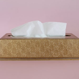 Vintage Gold Tissue Box Cover, Retro Mid-Century Bathroom Accessory