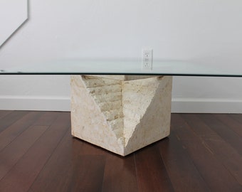 Vintage 80's Stone Coffee Table, Maitland-Smith Style Mactan Stone Tessellated Pyramid Design