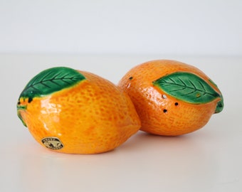 Vintage Orange Fruit Salt and Pepper Shakers, Kitschy Retro Kitchen Accessories