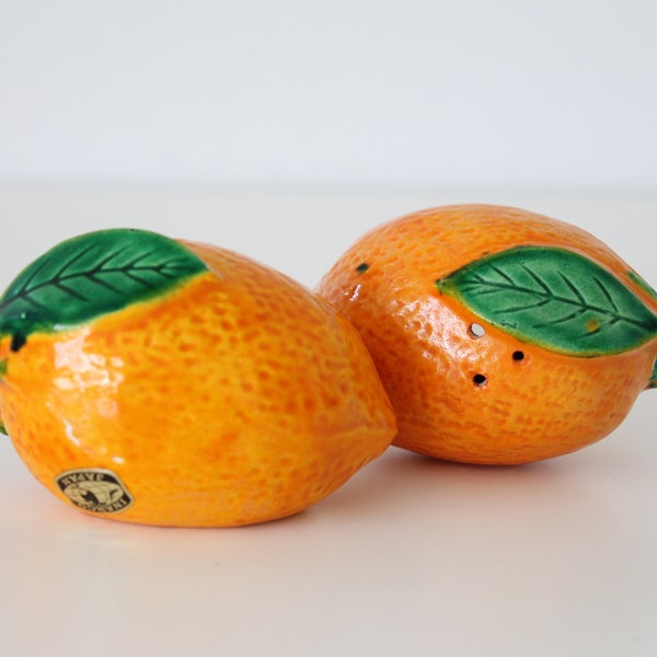 Vintage Orange Fruit Salt and Pepper Shakers, Kitschy Retro Kitchen Accessories