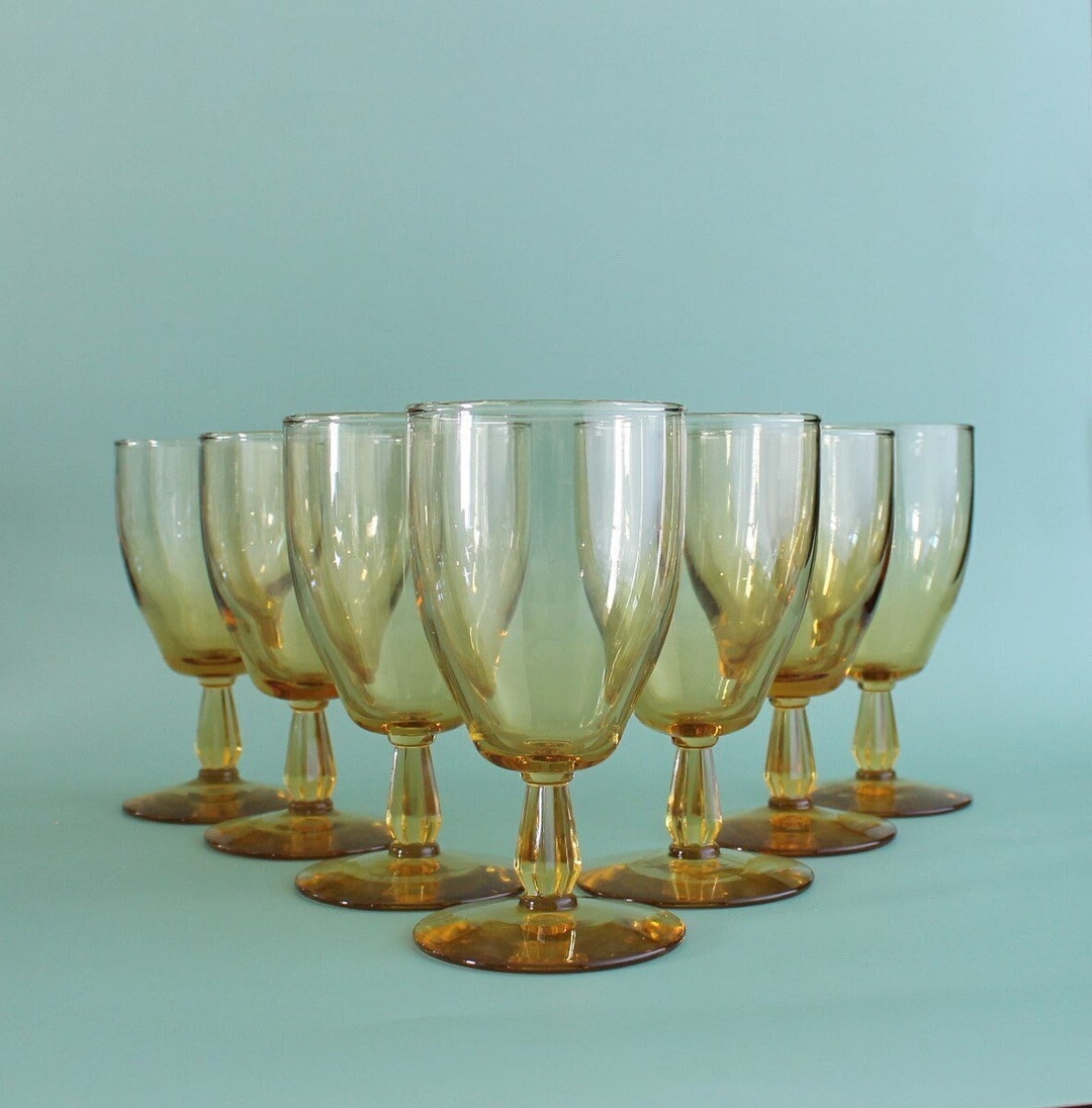 Vintage Honey Yellow Wine Glasses Retro Barware Vintage Etsy