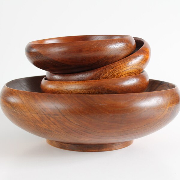 Vintage Teak Wood Salad Bowl Set