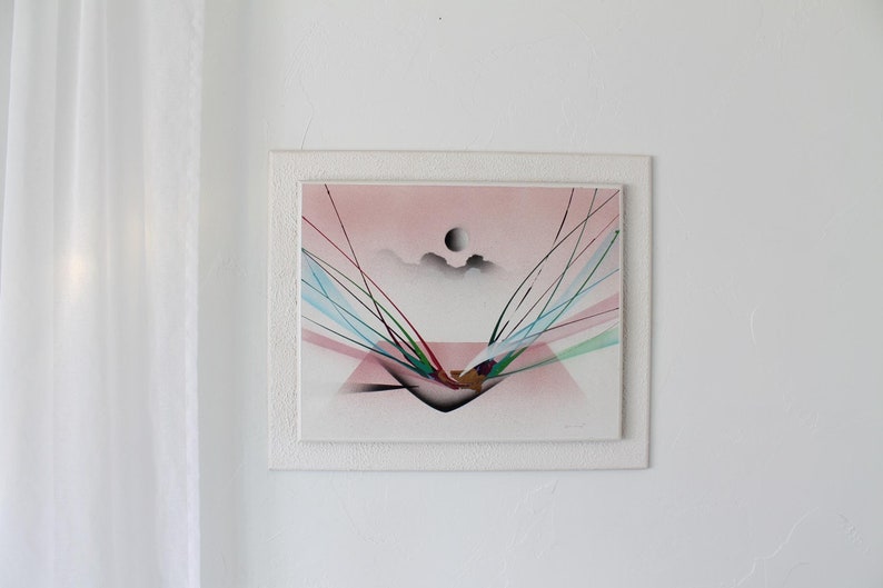 Vintage 80's Abstract Painting, Airbrushed Postmodern Wall Art