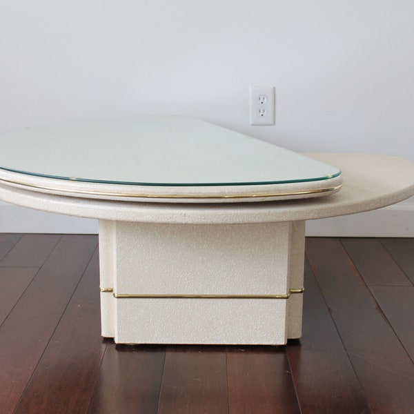 Vintage 80's Art Deco Swivel Coffee Table, Retro Postmodern White Cocktail Table with Gold Details