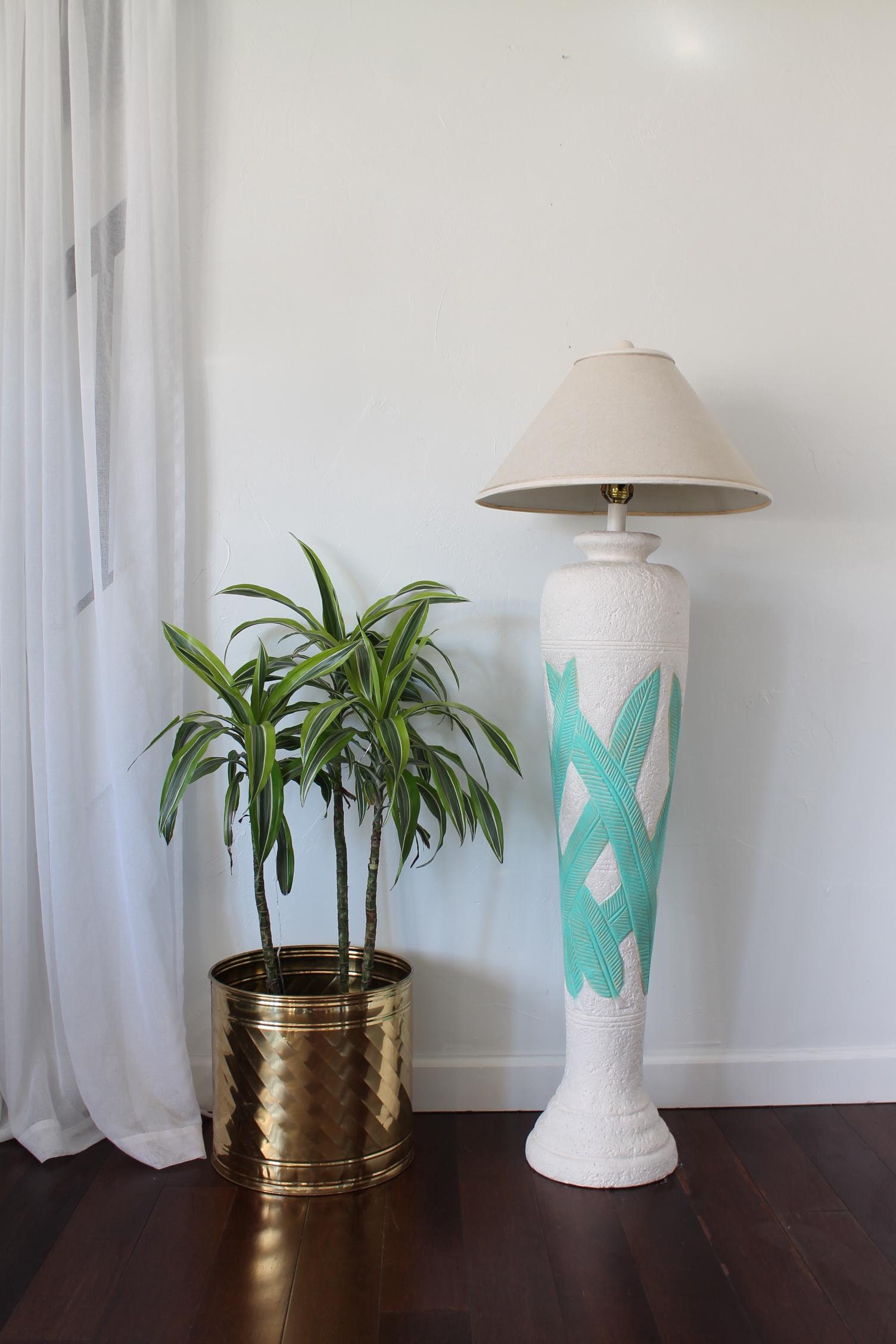 Vintage 80's Plaster Floor Lamp, Palm Leaves, Tropical Décor - Etsy
