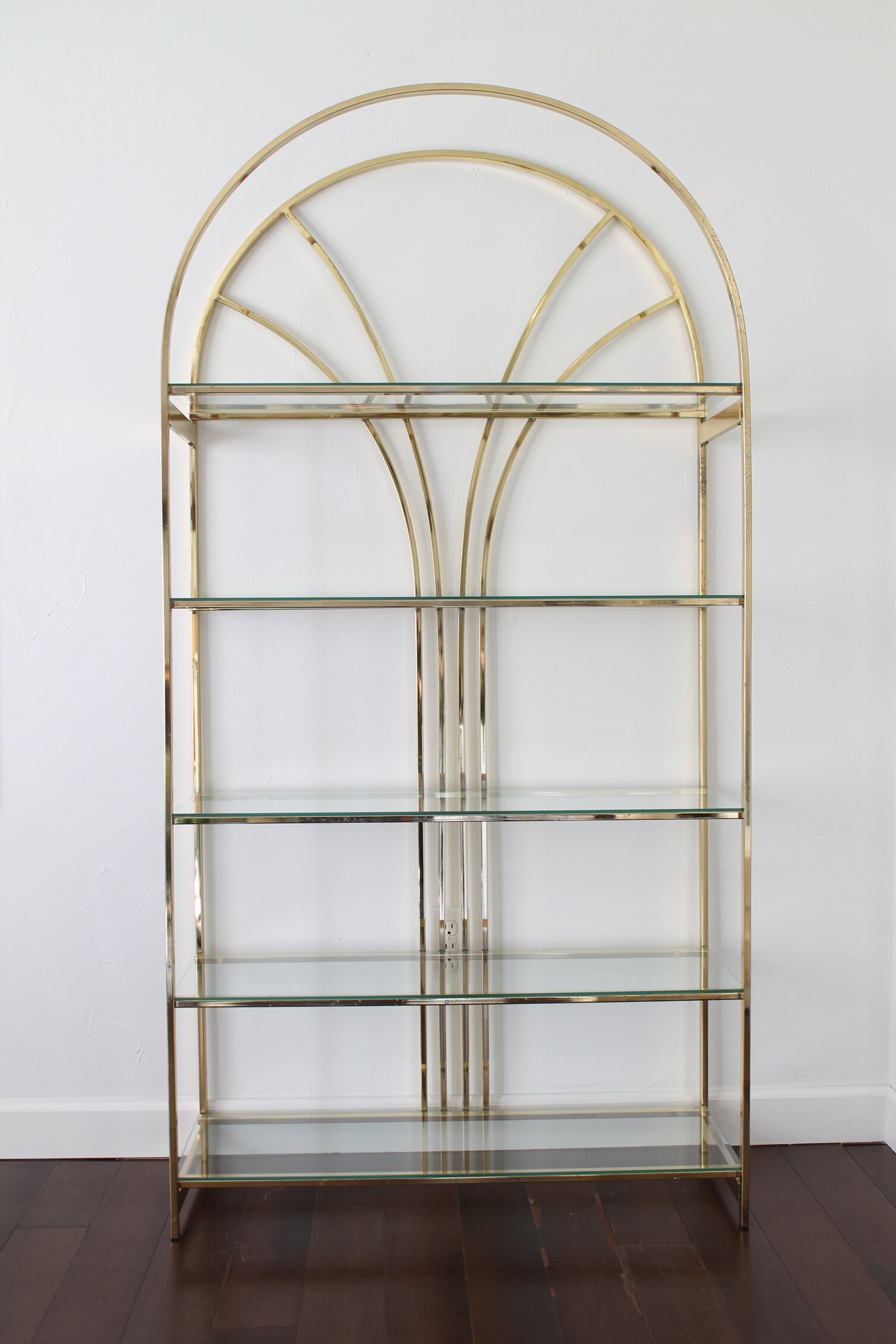 Vintage Brass Arched Etagere Shelf Unit Hollywood Regency 80 s Art Deco Etsy Canada