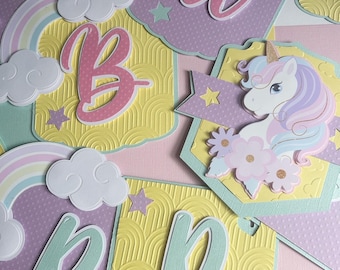 Eenhoorn feestdecor, Eenhoorn banner, HBD banner, eenhoorn verjaardagsfeestje, pastel eenhoorn, regenboog en eenhoorn banner, personaliseer banner.