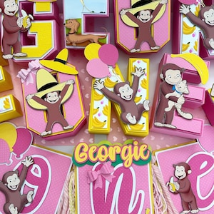 Curious custom theme, 3d letter name, monkey decoration, Curious George, curious inspired, curious birthday